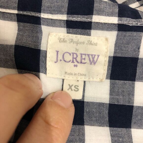 J CREW FACTORY Navy Blue White Gingham Button Down Shirt Sz XS - Picture 5 of 7